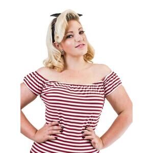 Off the Shoulder Top Blouse Red & White Stripe Heart of Haute Size XS - Hey Viv